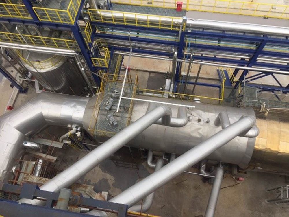 The fire-tube boiler of the 300 KTPA hydrogen sulfide wet-process sulfuric acid plant in the second-phase project of CNOOC Huizhou Refinery.